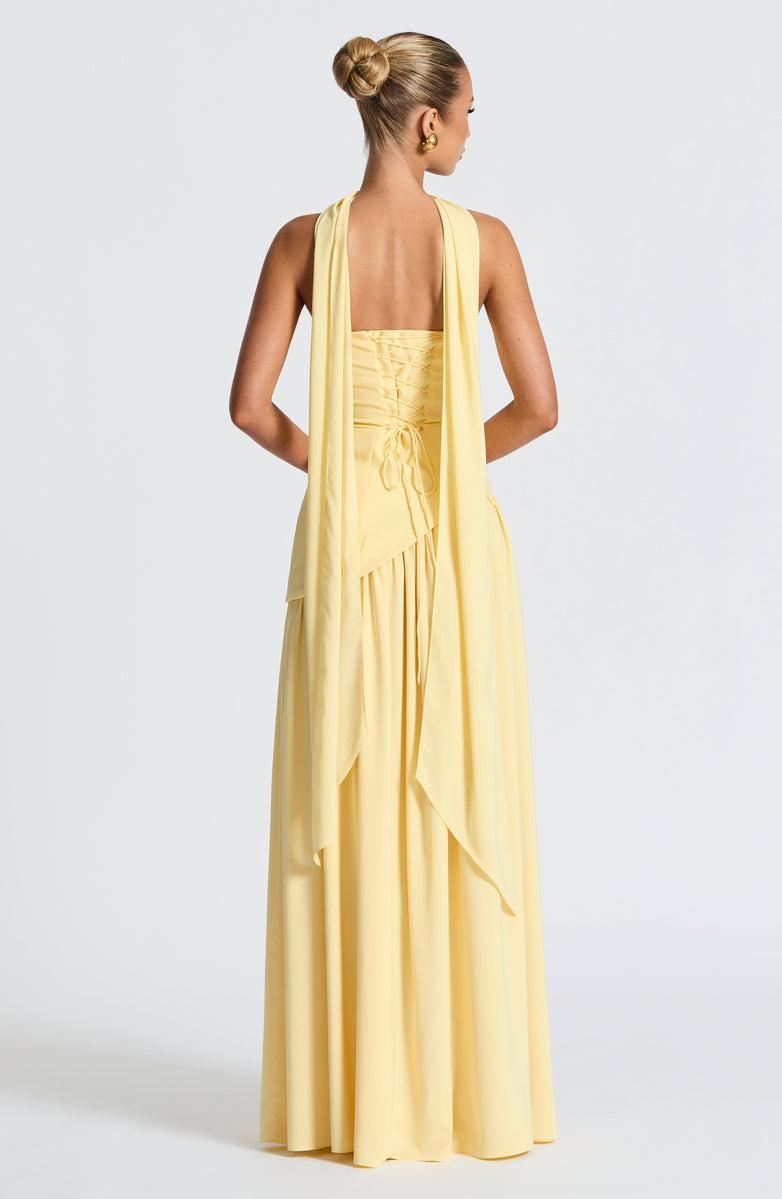 Soleil Scarf Drape Gown - Butter Yellow