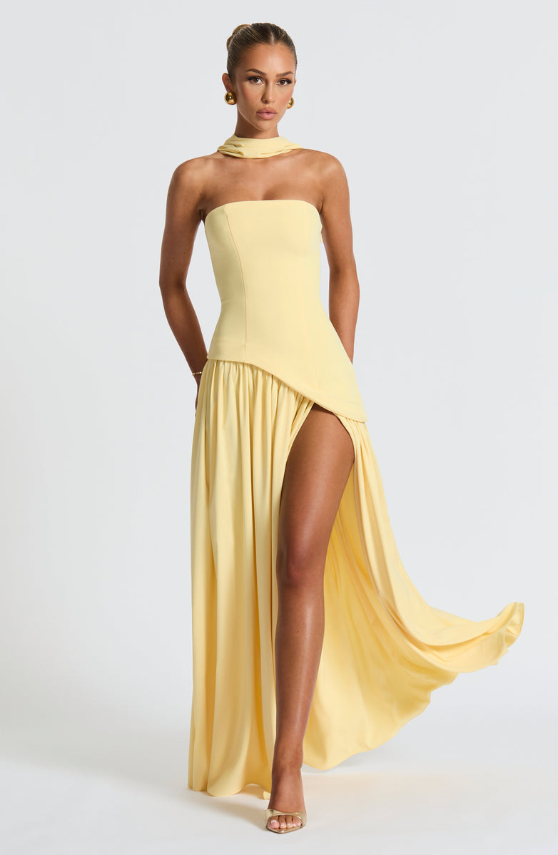 Soleil Scarf Drape Gown - Butter Yellow