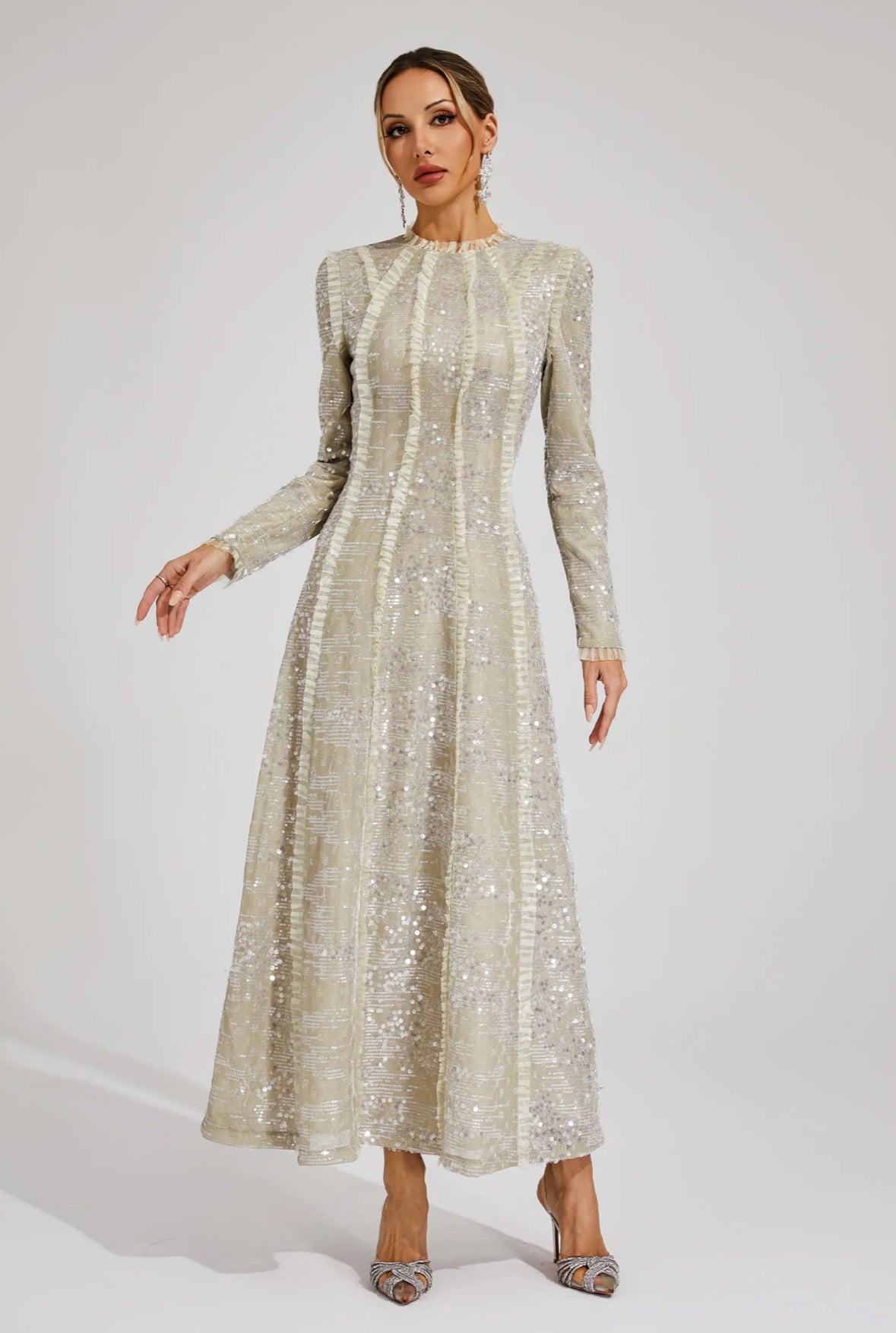 Laurine Sequin Long Sleeve Gown