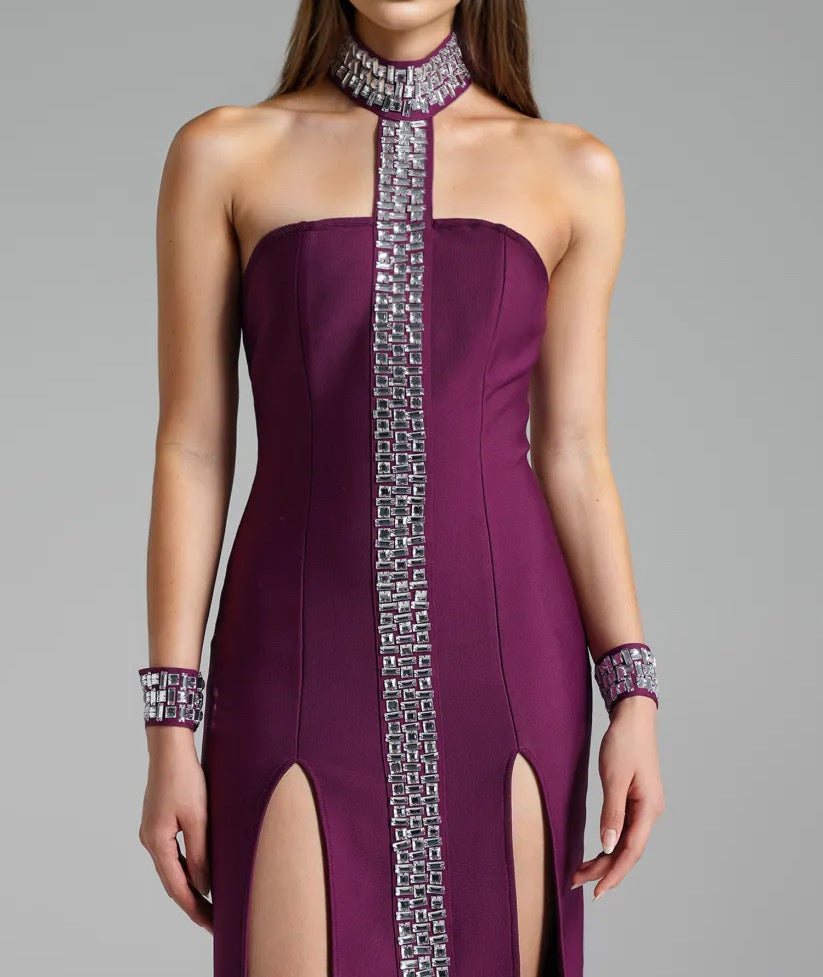Iris Crystal Slit Gown