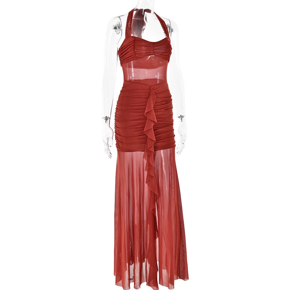 Valentina Sheer Halter Panel Gown