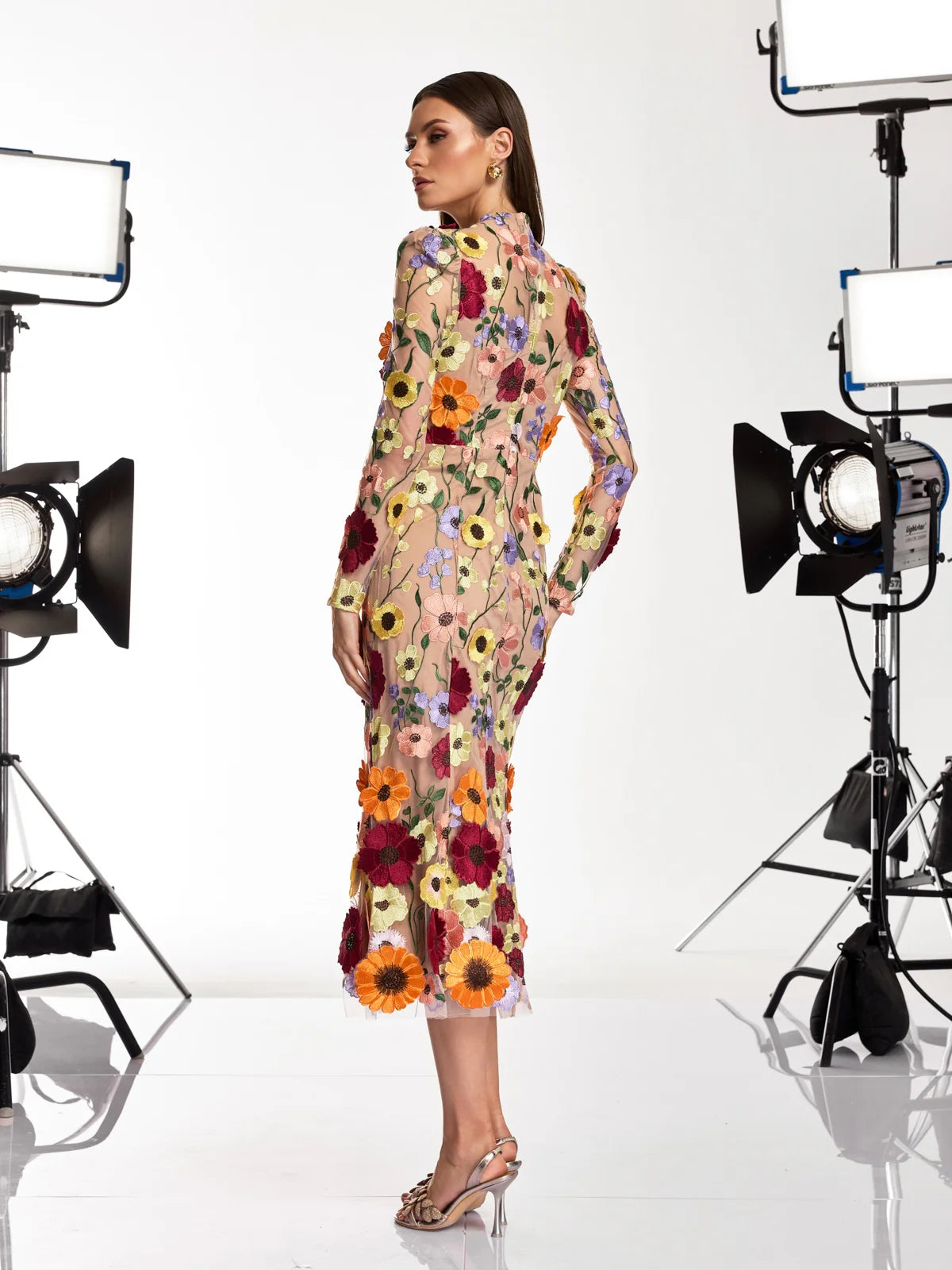 Soleil Bloom Flower Embroidered Midi Dress