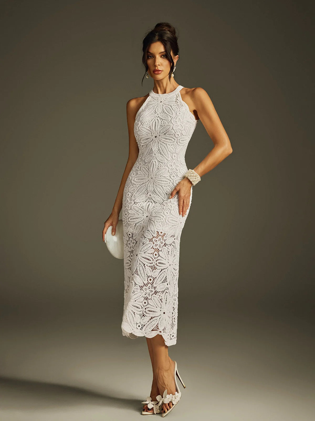 Ivory Bloom Crochet Midi Dress