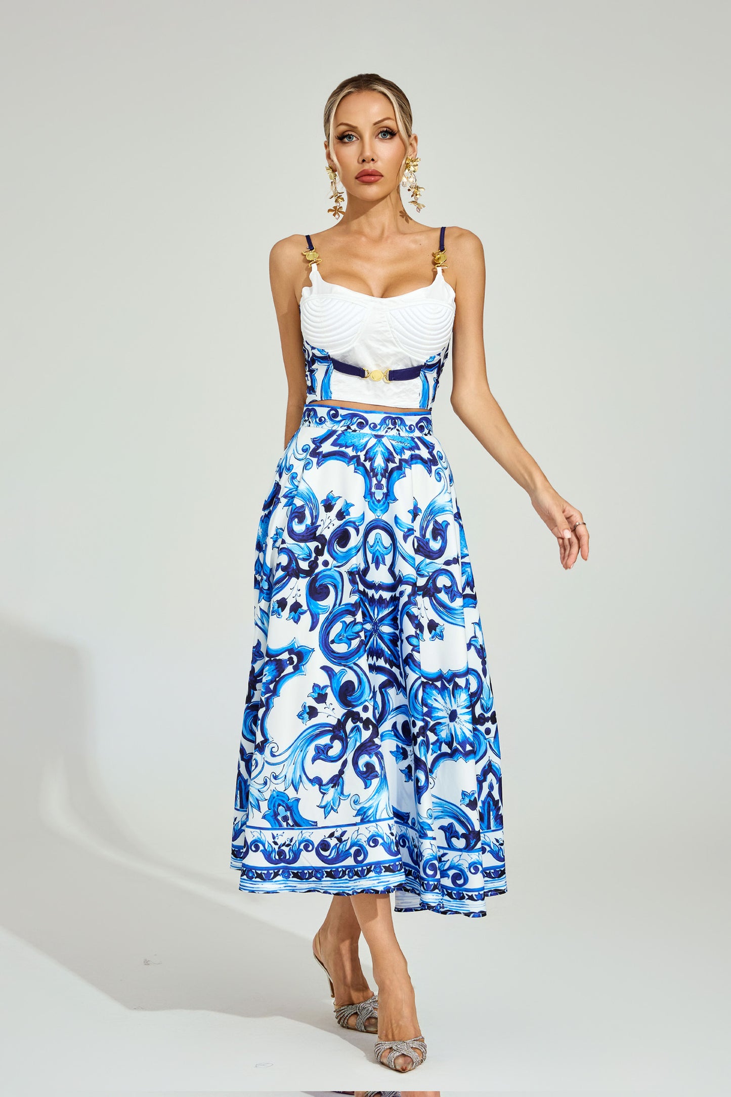 Amalfi Blue Majolica Midi Skirt & Top Set