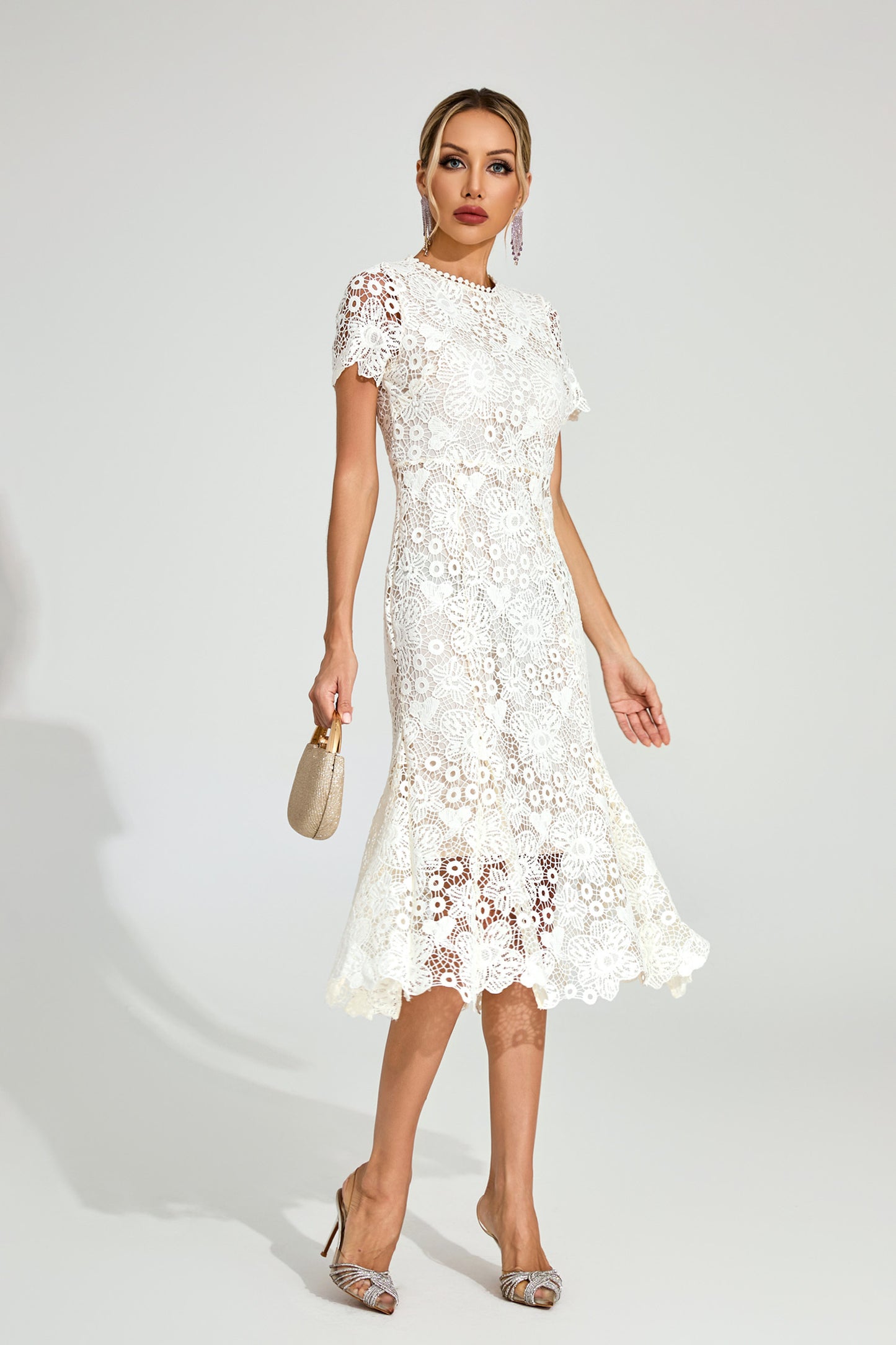 Florence White Lace Midi Dress