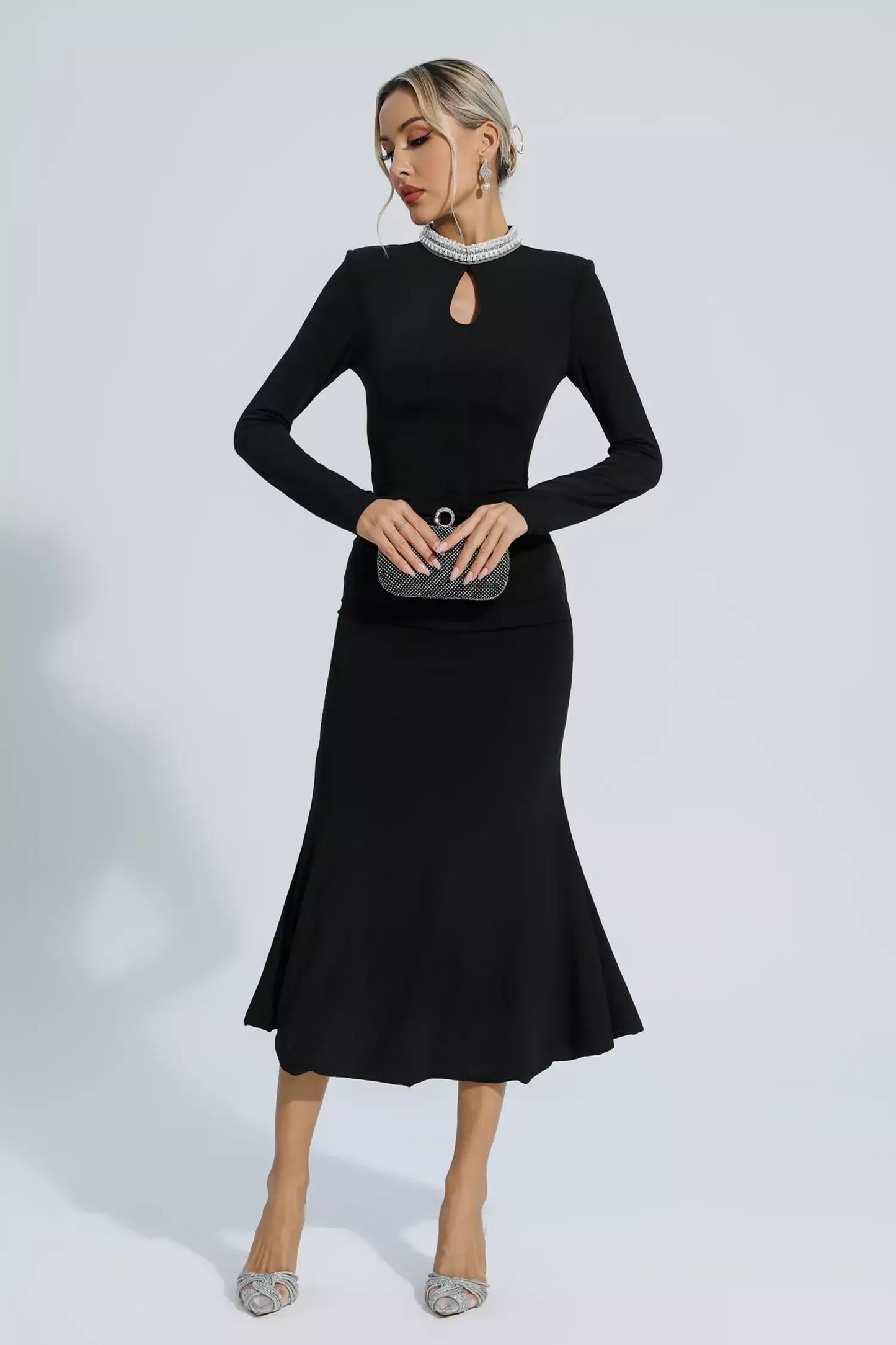Monica Pearl Collar Midi Dress