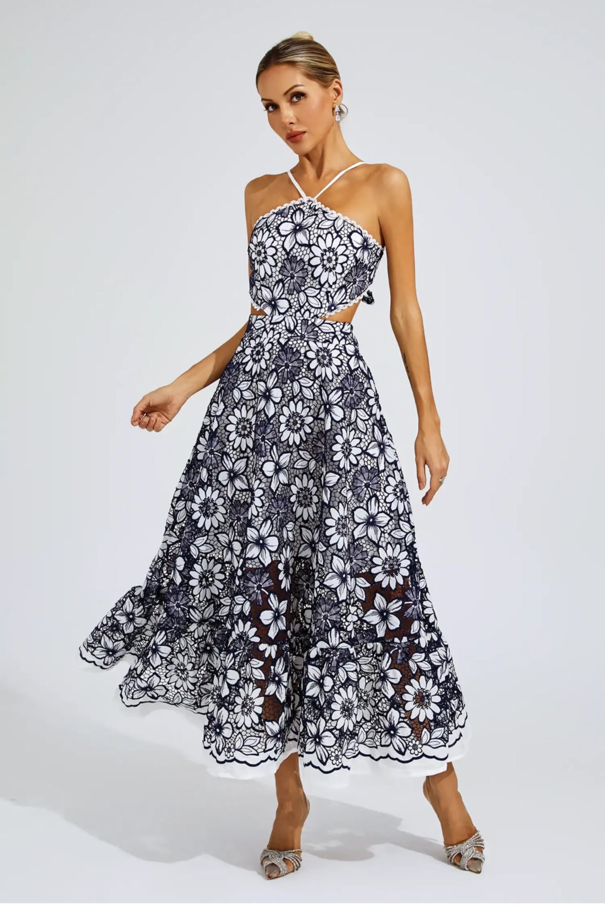 Fiora Embroidered Lace Midi Dress