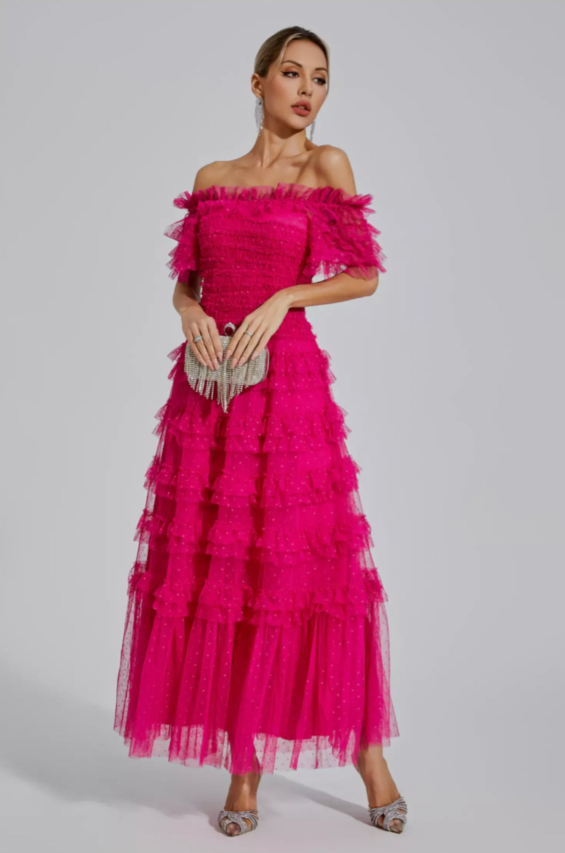 Kai off shoulder mesh maxi dress – Chaud Tokyo