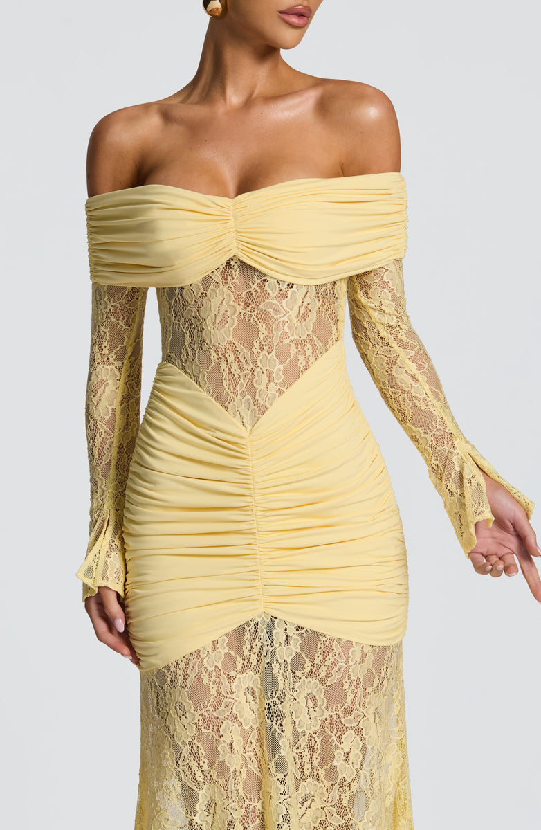 Amaya Ruched Lace Gown