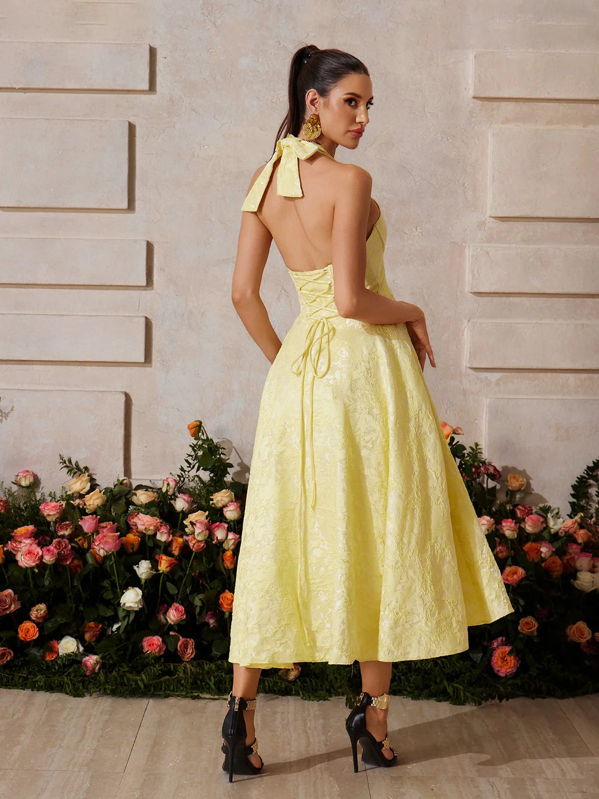 Rosalie Yellow Halter Midi Dress
