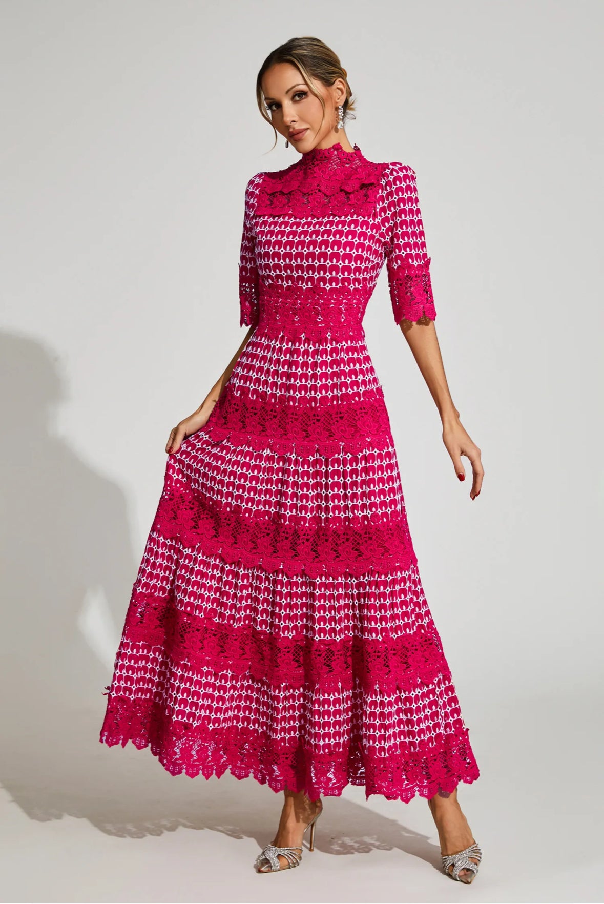 Pink short sleeves  maxi dress