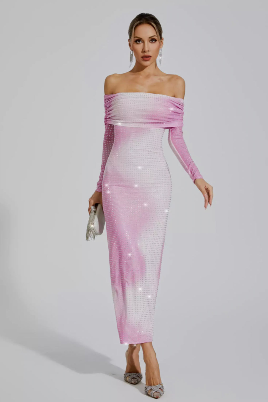 アロンドラ オフショルダー ダイヤモンド マキシドレス