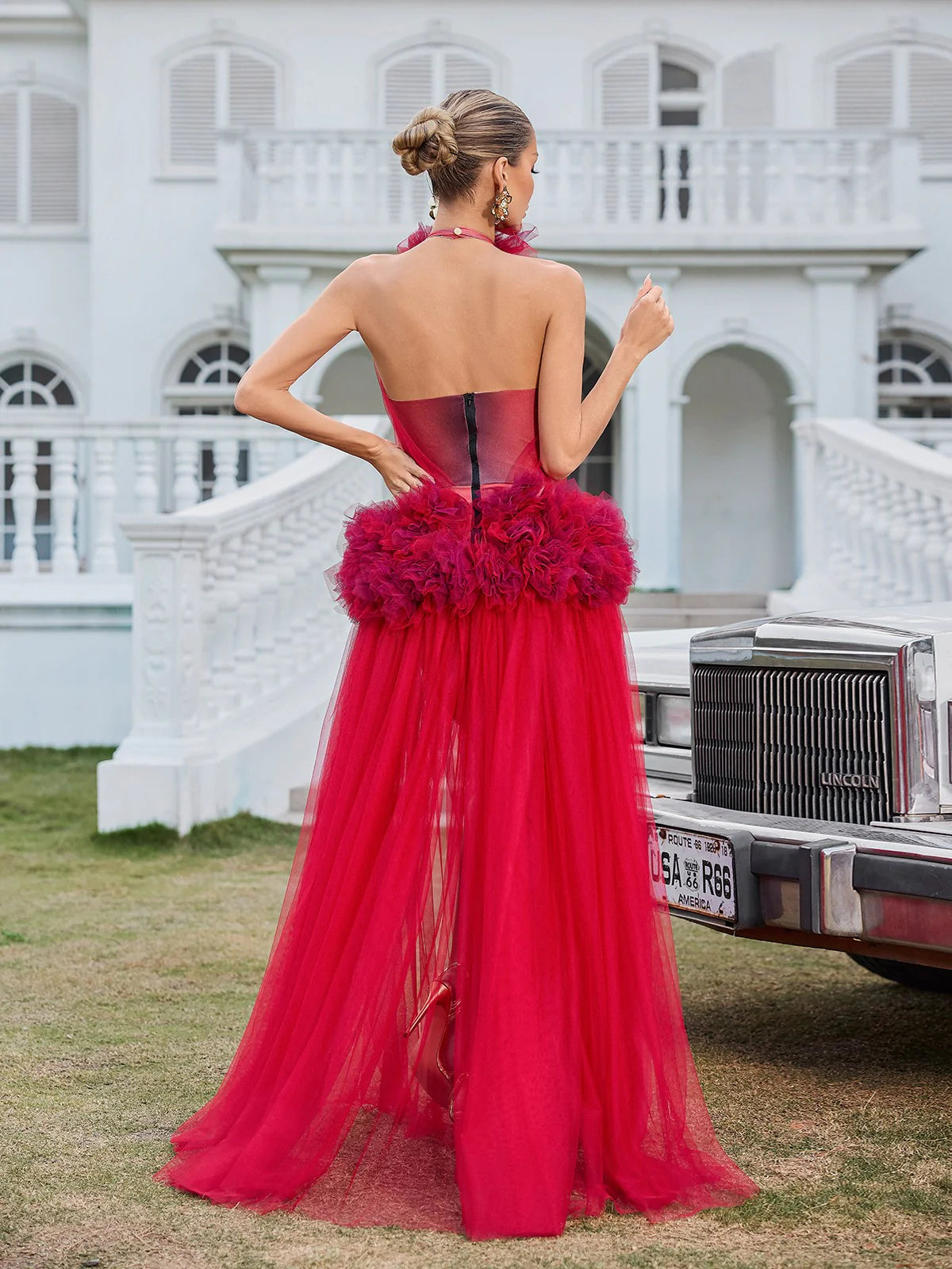 Rouge Bloom Tulle Gown