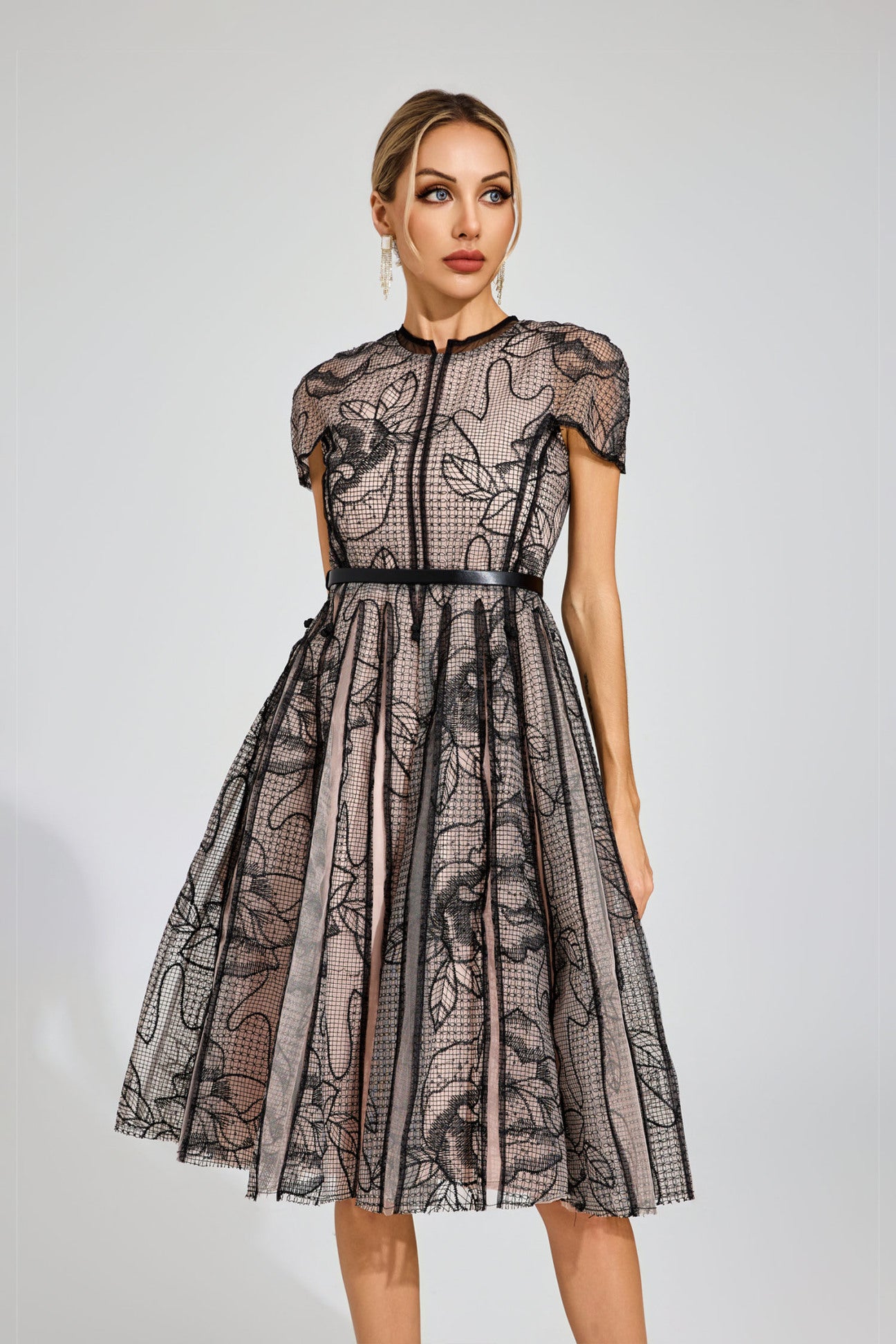 Noire Fleur Embroidered Mesh Dress