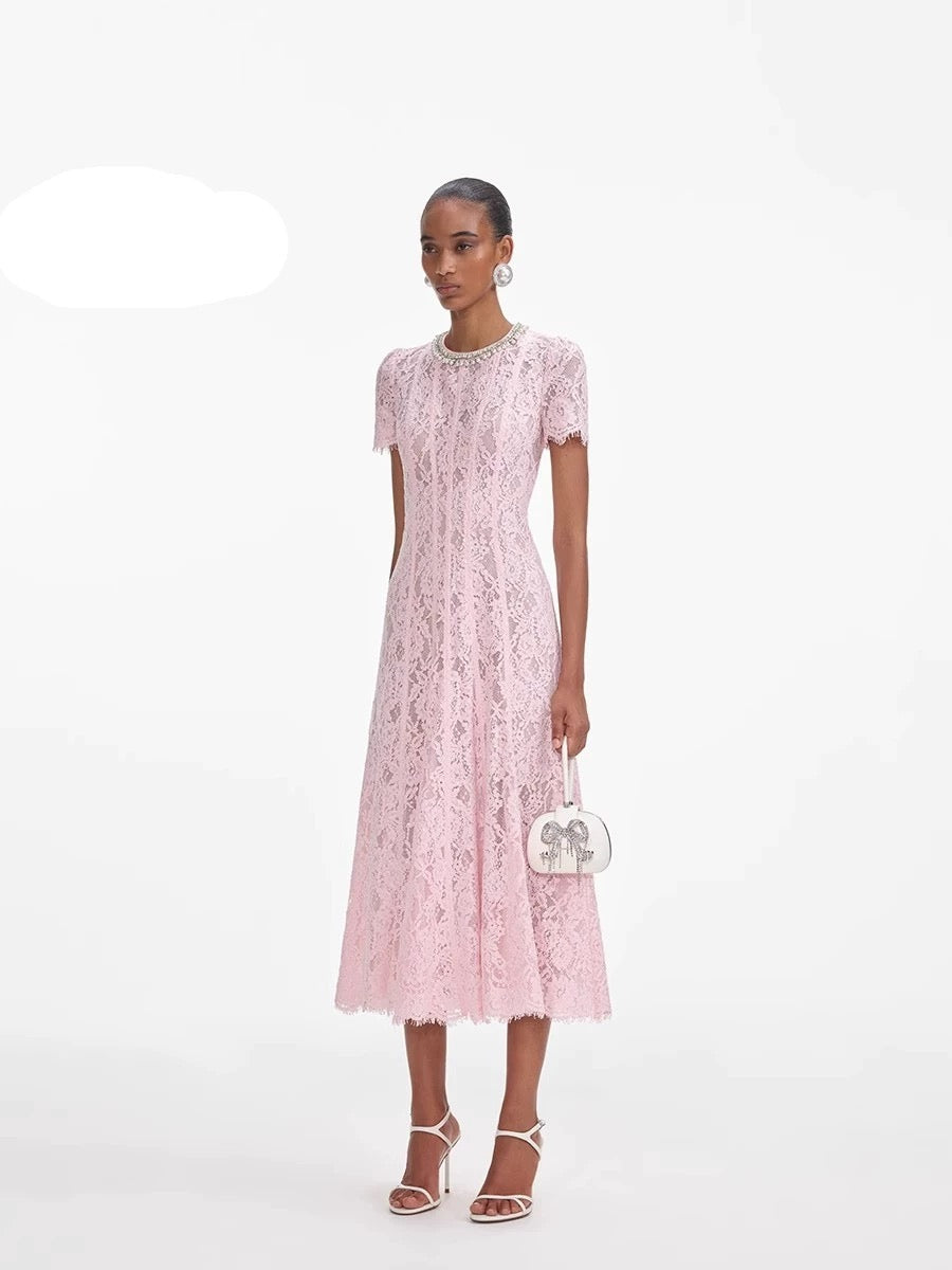 Élise Lace Diamond Midi Dress