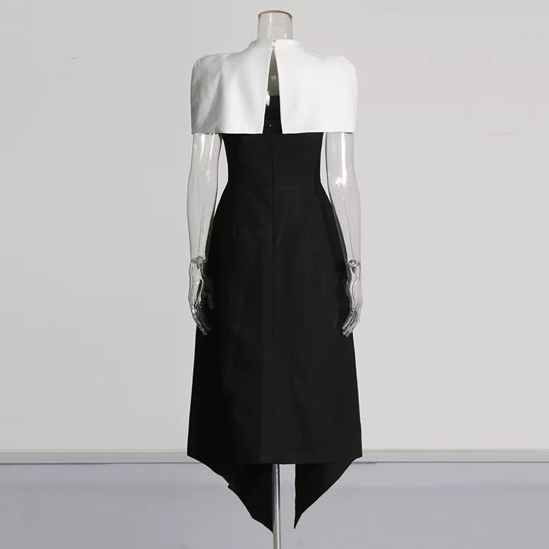 Noir Éclat Asymmetric Cape Dress