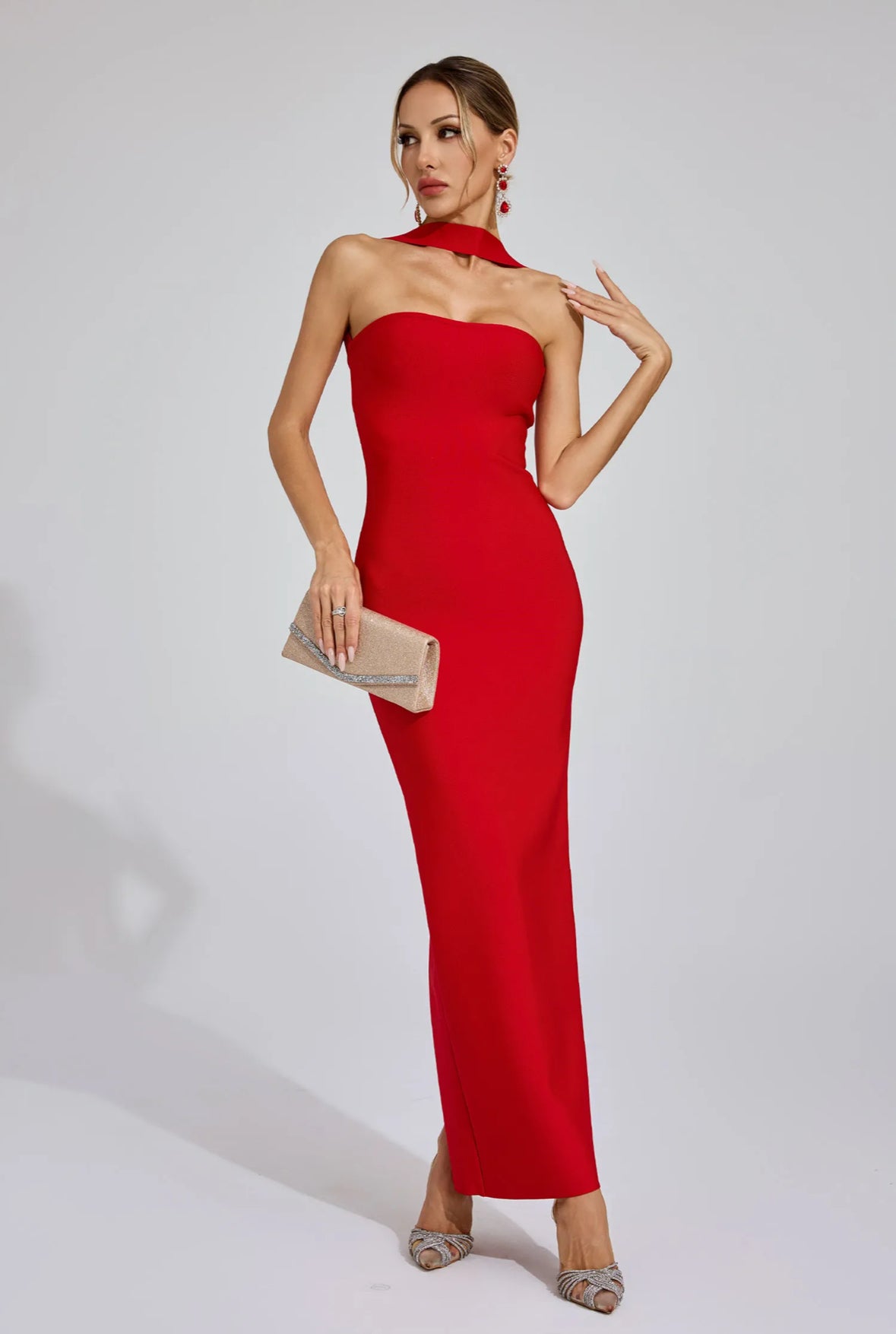Bandage red maxi dress