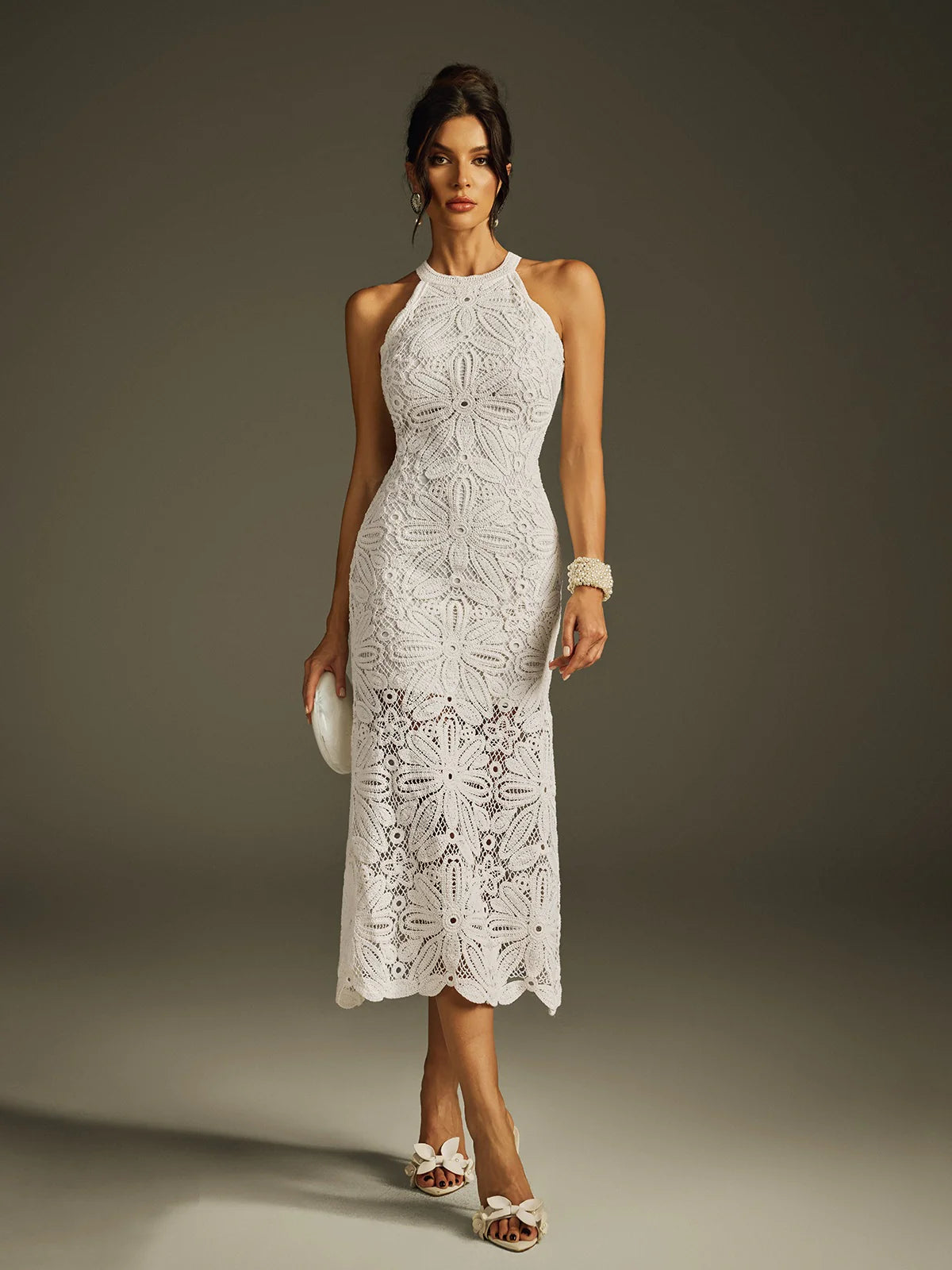 Ivory Bloom Crochet Midi Dress