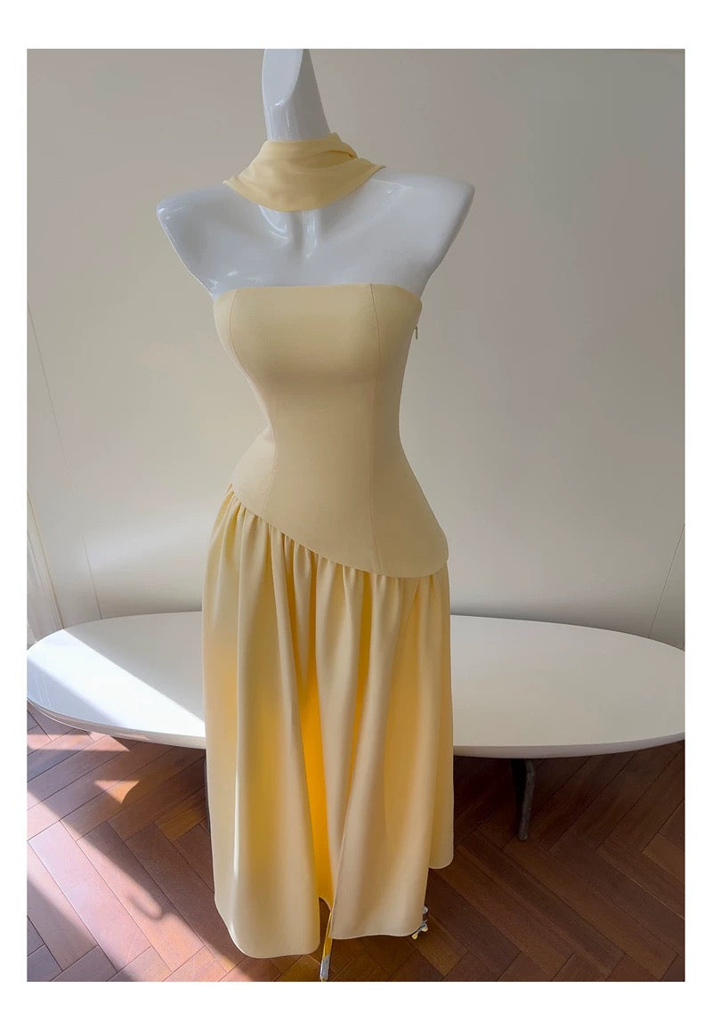 Soleil Scarf Drape Gown - Butter Yellow