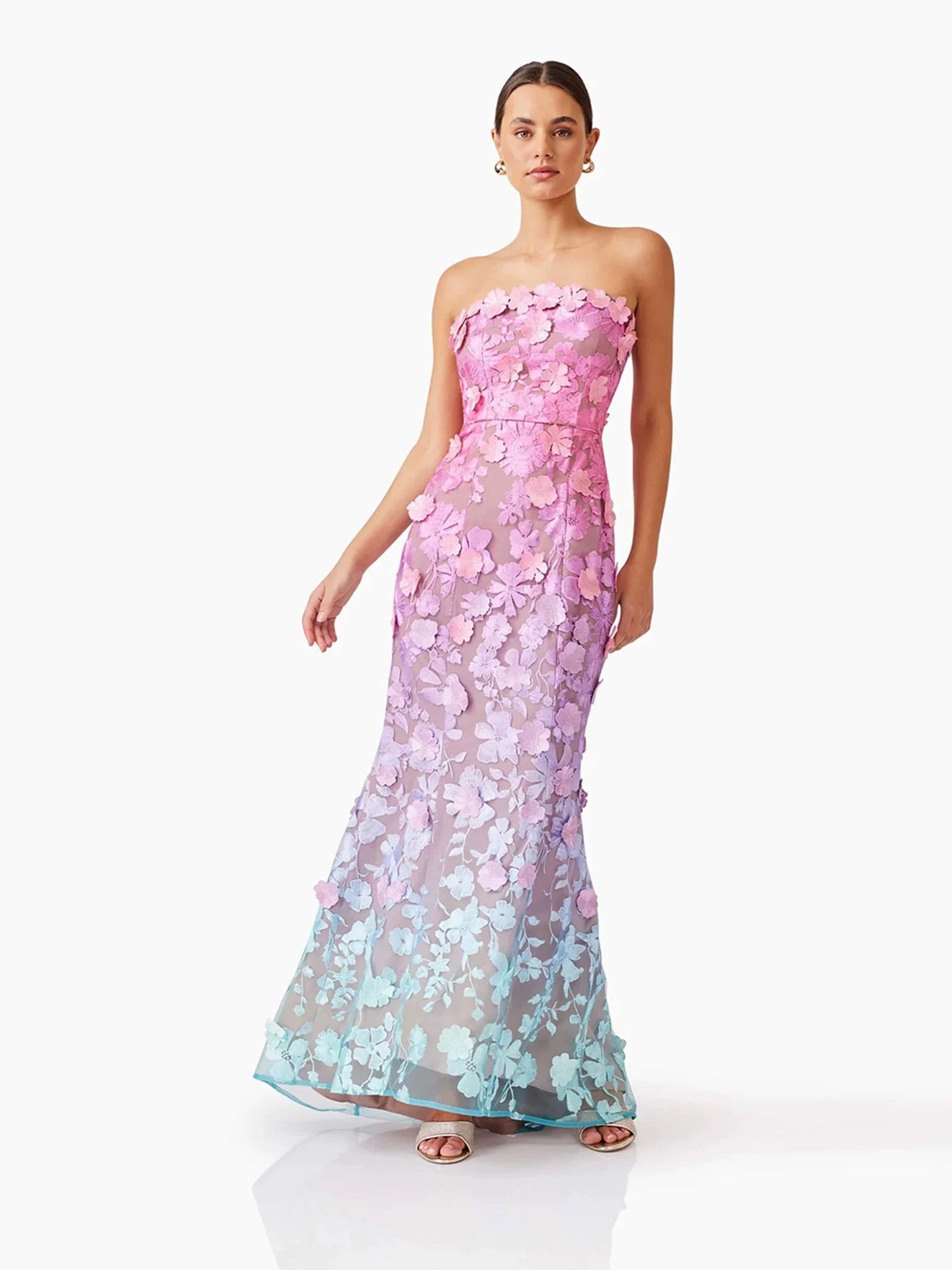 Fleur Ombre Strapless Gown