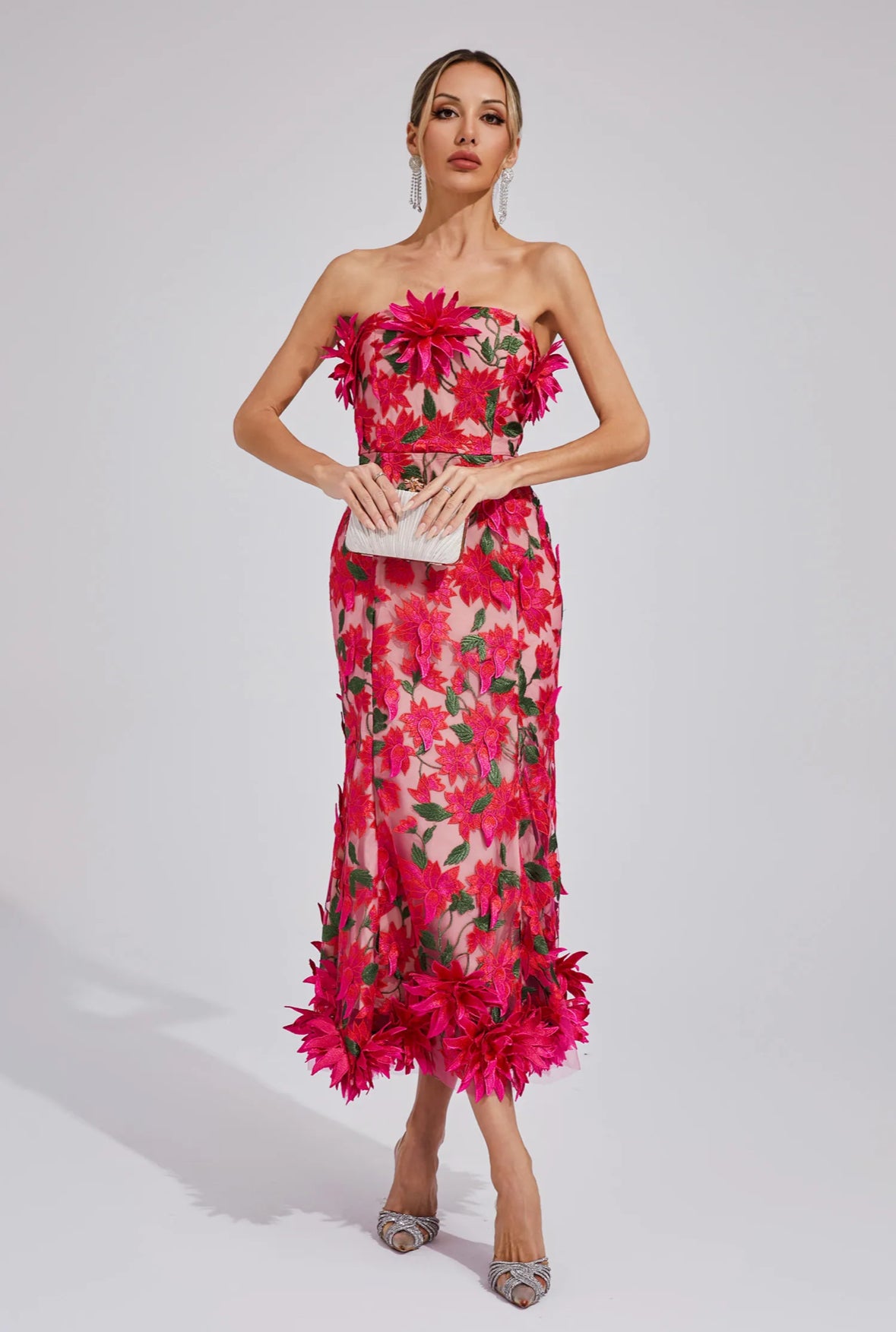 Rosalia 3D Flower  Lace Midi Dress