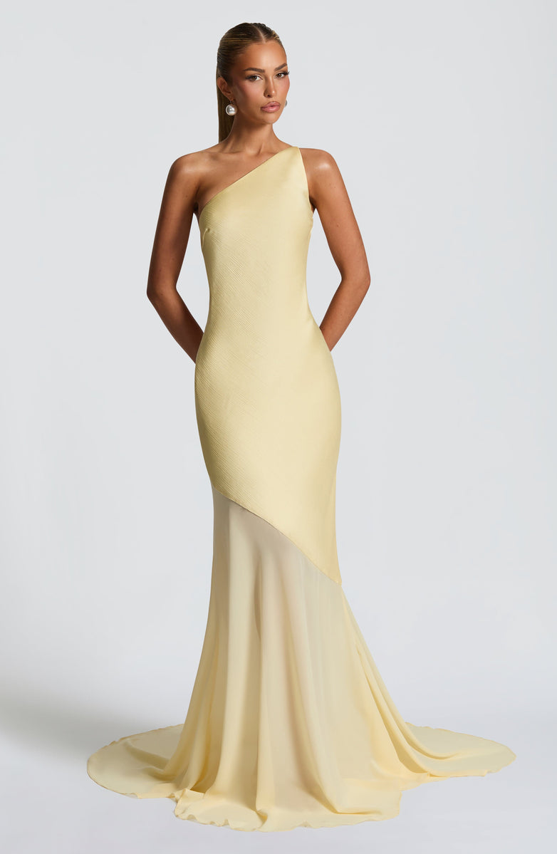 Soleil One Shoulder Sheer Mermaid Gown