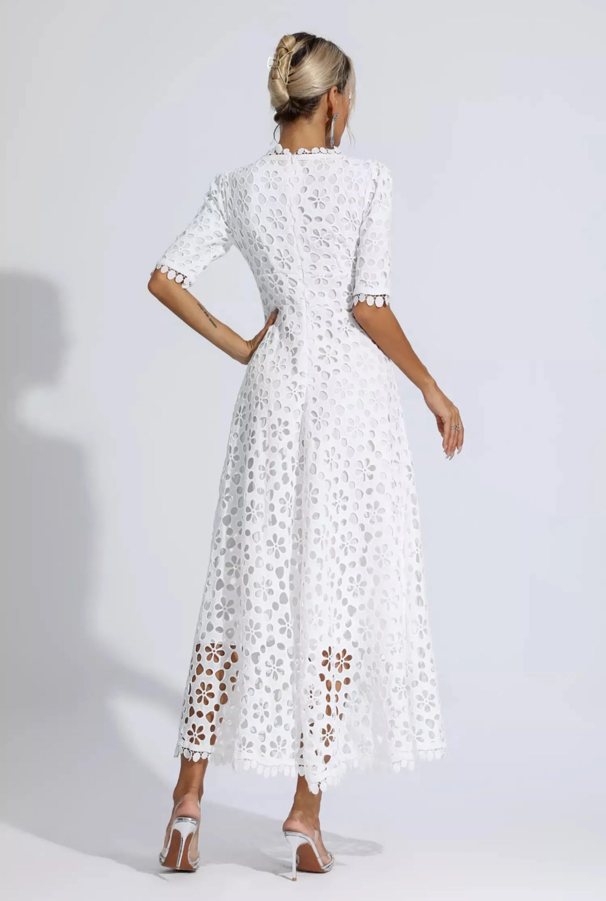 White floral lace maxi dress