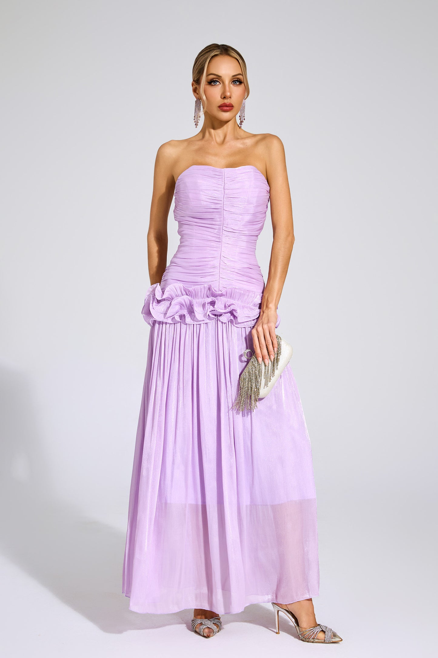 Lila Bloom Ruffle Strapless Gown