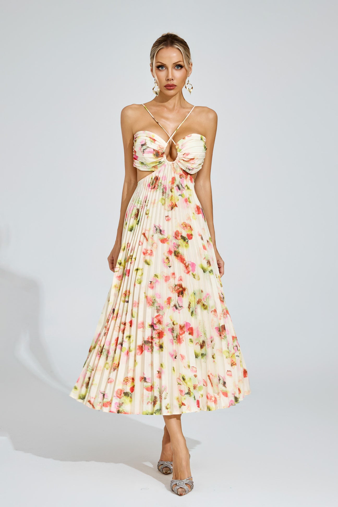 Fiorella Pleated Floral Midi Dress