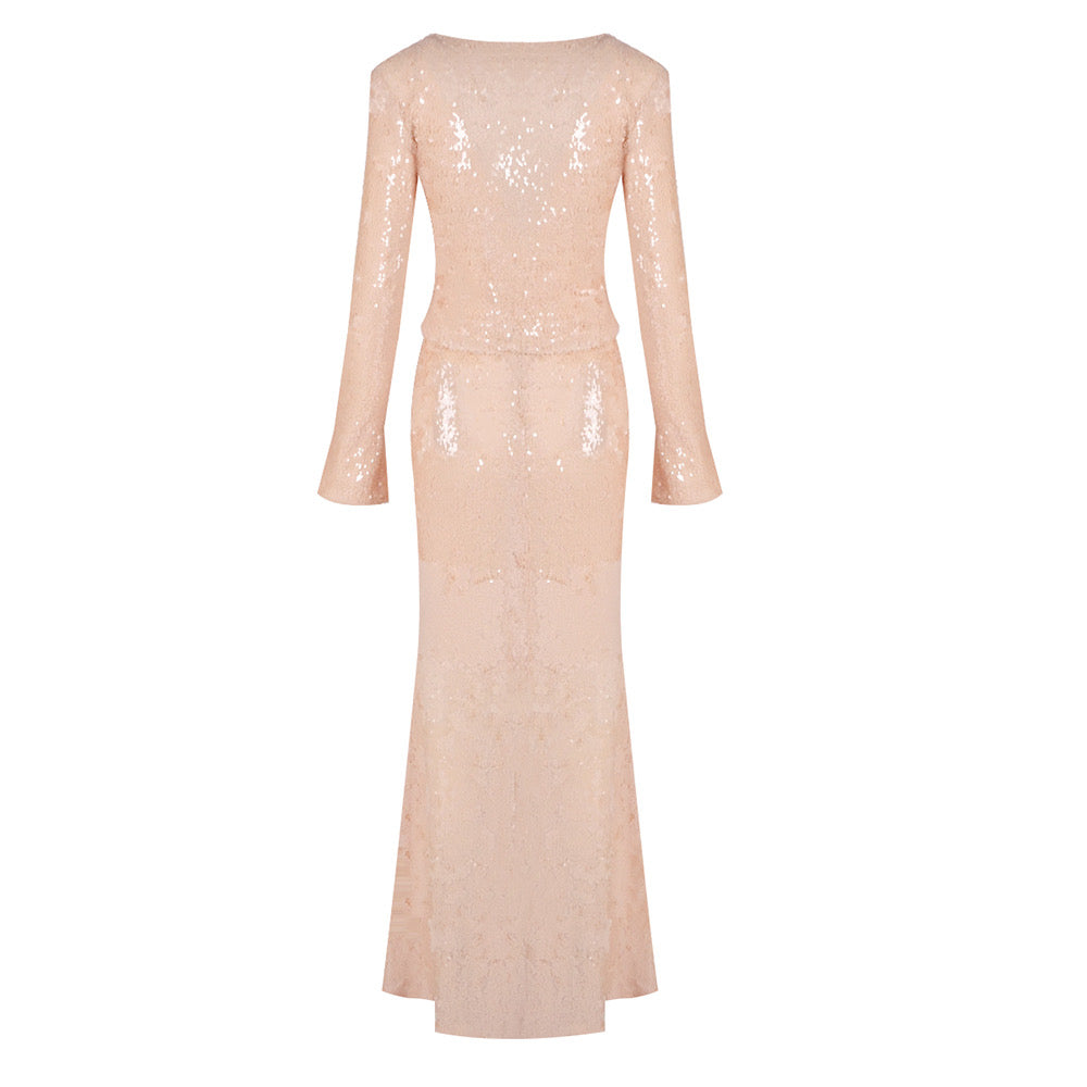 Sierra Rose Gold Sequin Set Gown