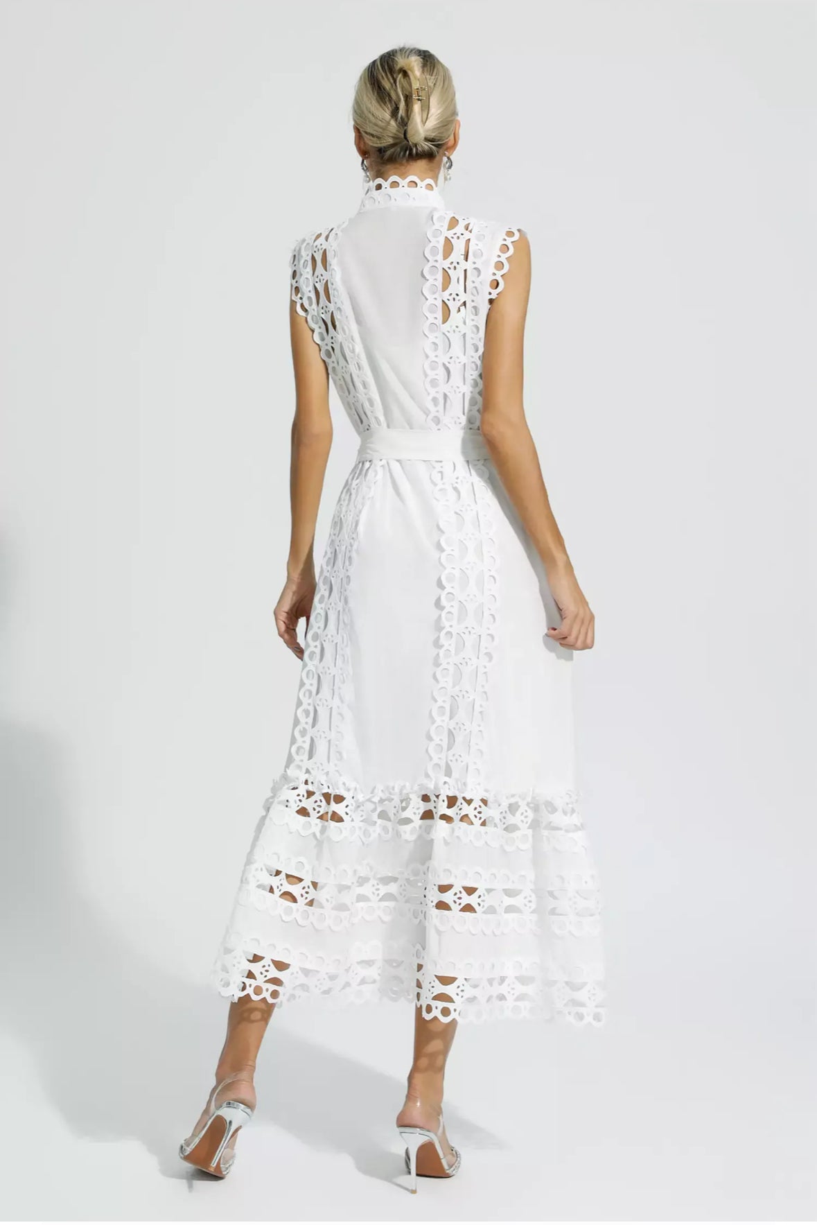 Black hollow lace maxi dress