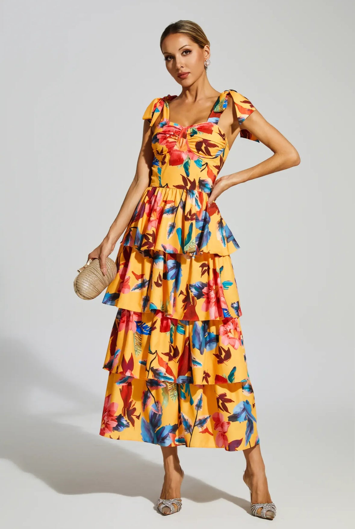 Floral tiered slip midi dress