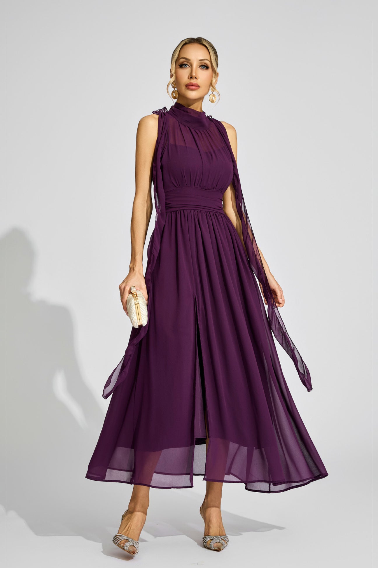 Violette Draped High-Neck Dress