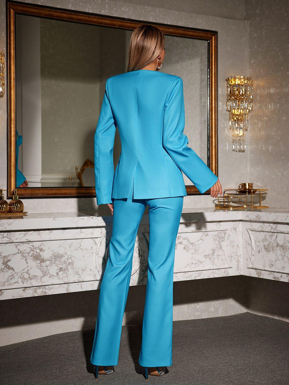V-neck flower blazer suit set-Size S