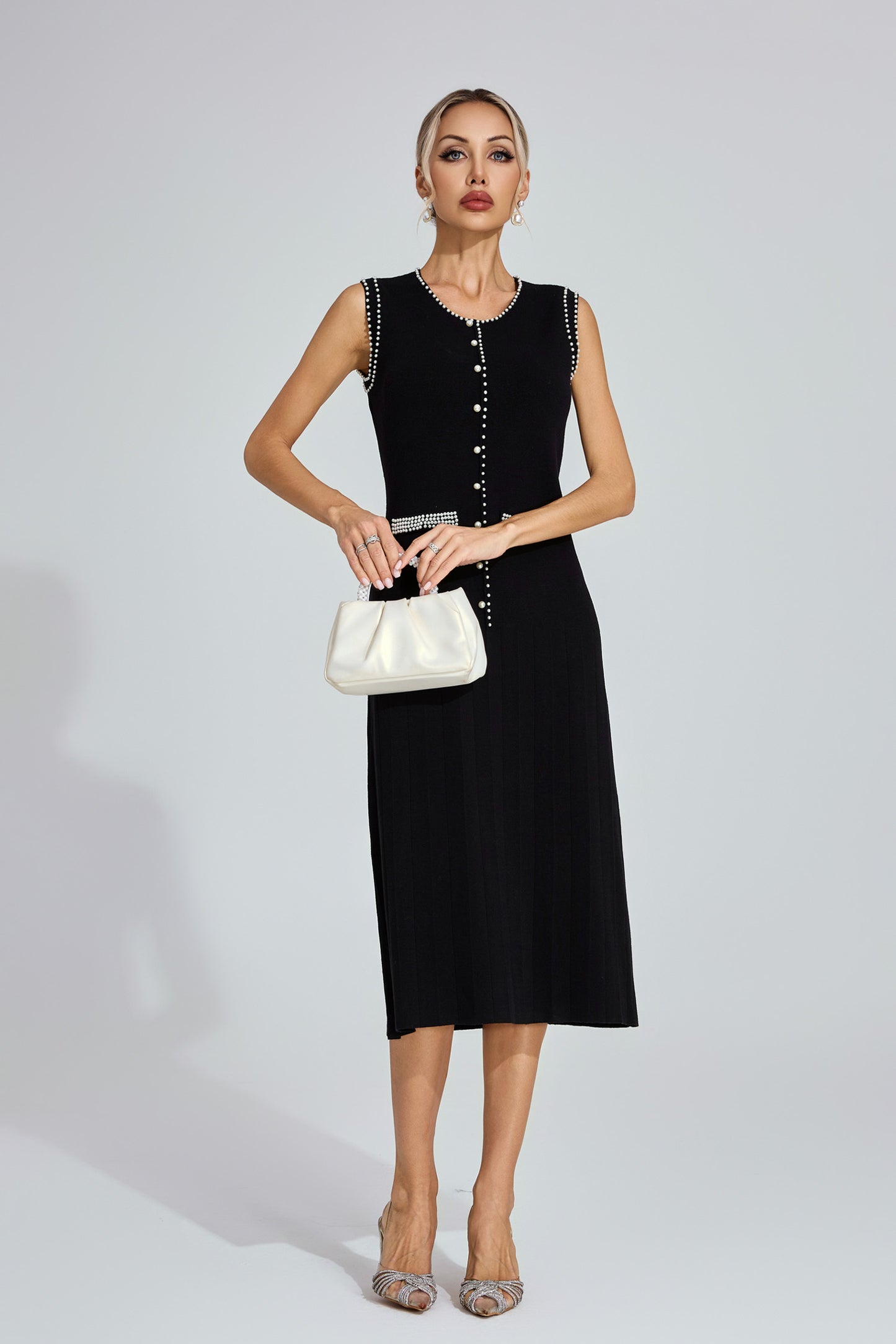Louvre Pearl Button Knit Dress