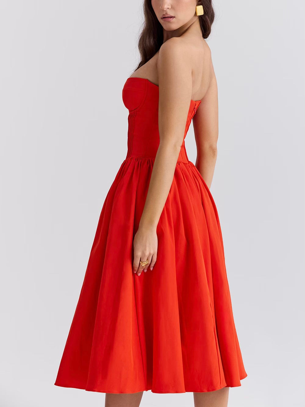 エリザベス ストラップレス ミディドレス