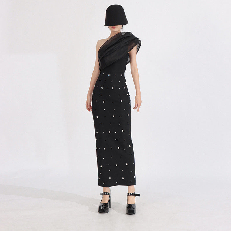 Crystal one shoulder maxi dress