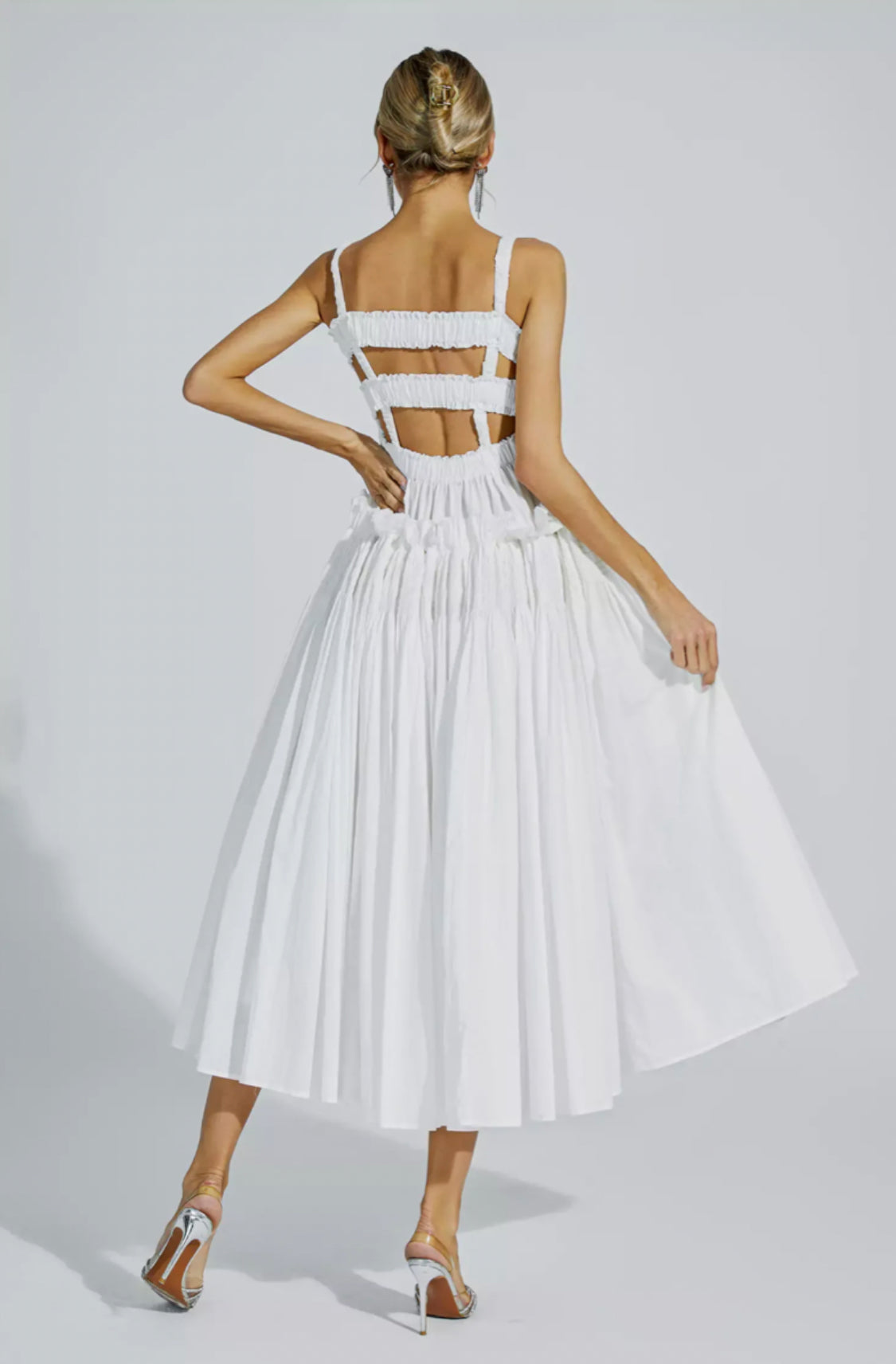 Adele white flare midi dress