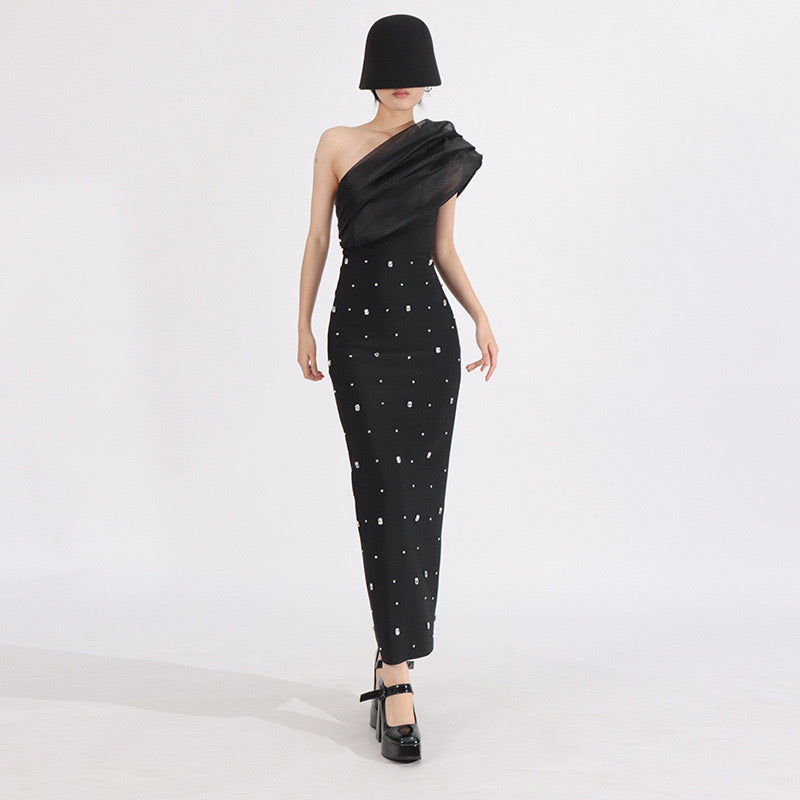 Crystal one shoulder maxi dress