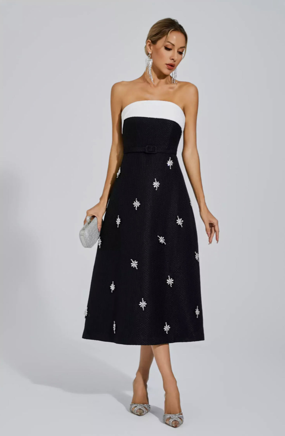 Emberlyn crystal tweed midi dress size S