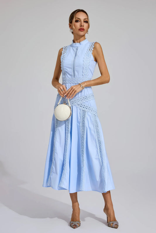 Sleeveless Blue lace maxi dress