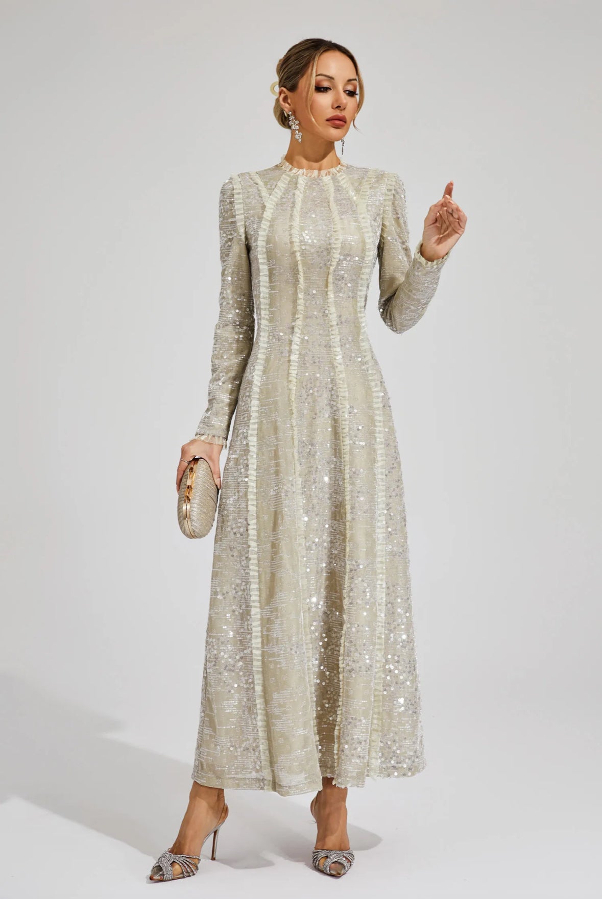Laurine Sequin Long Sleeve Gown