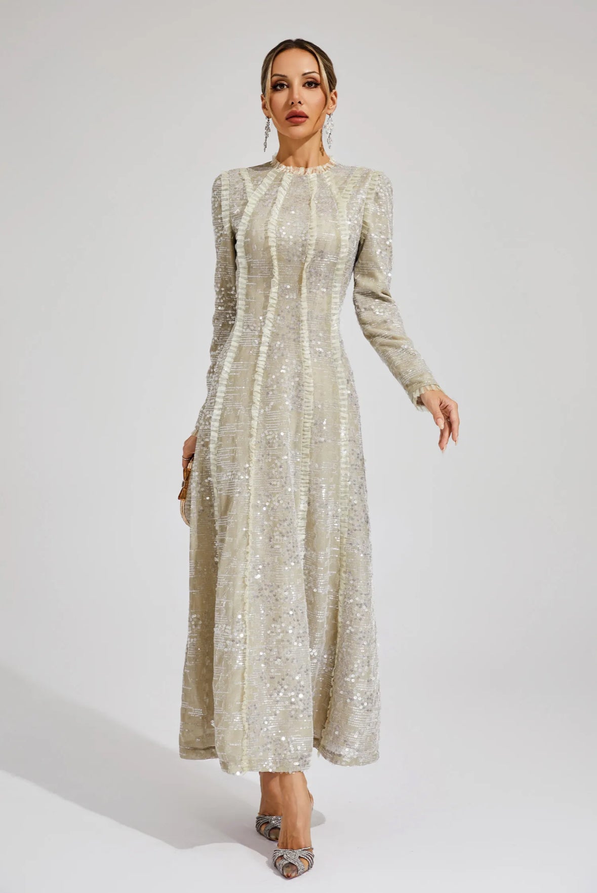 Laurine Sequin Long Sleeve Gown