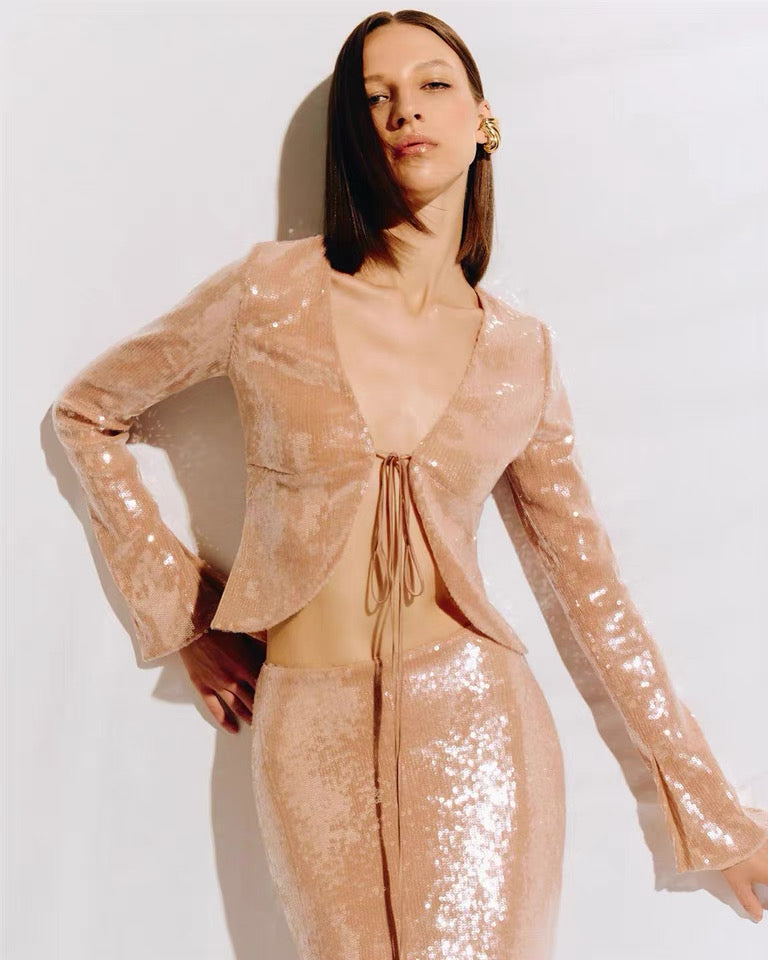Sierra Rose Gold Sequin Set Gown