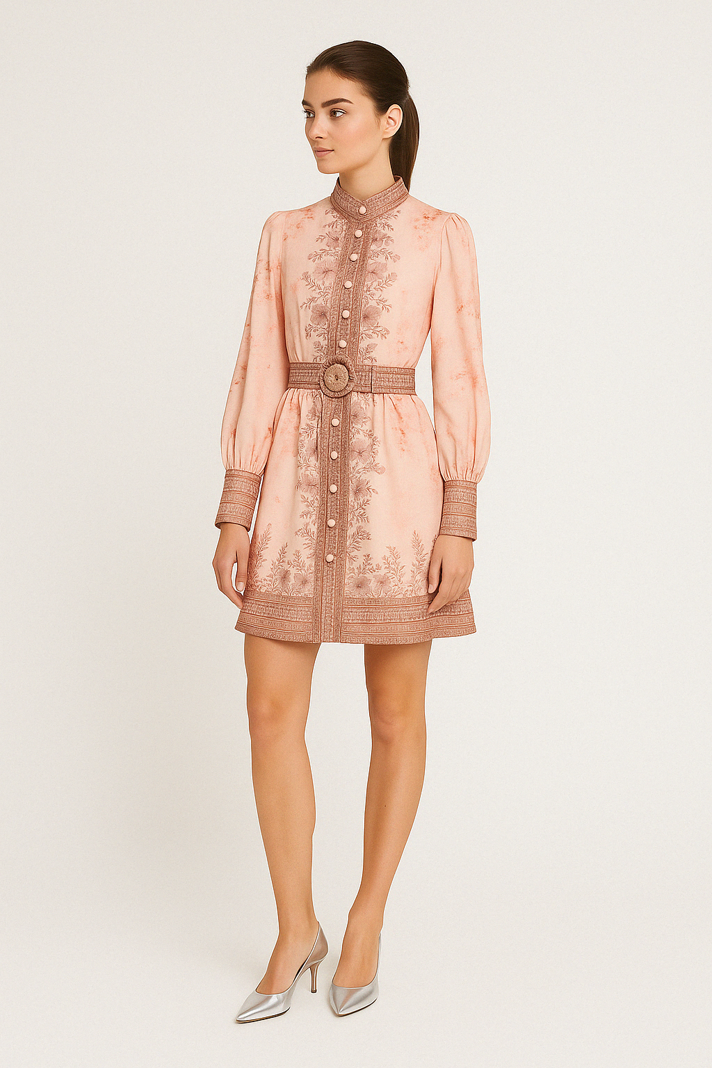 Floral Mandarin Embroidered Dress