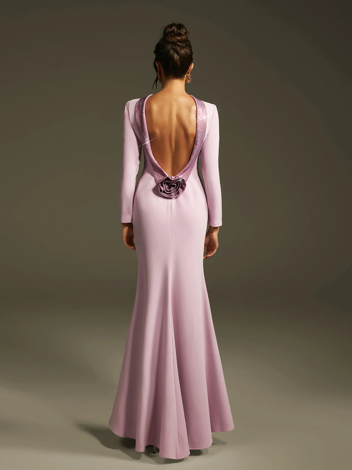 Lilac Crystal Rose Backless Gown