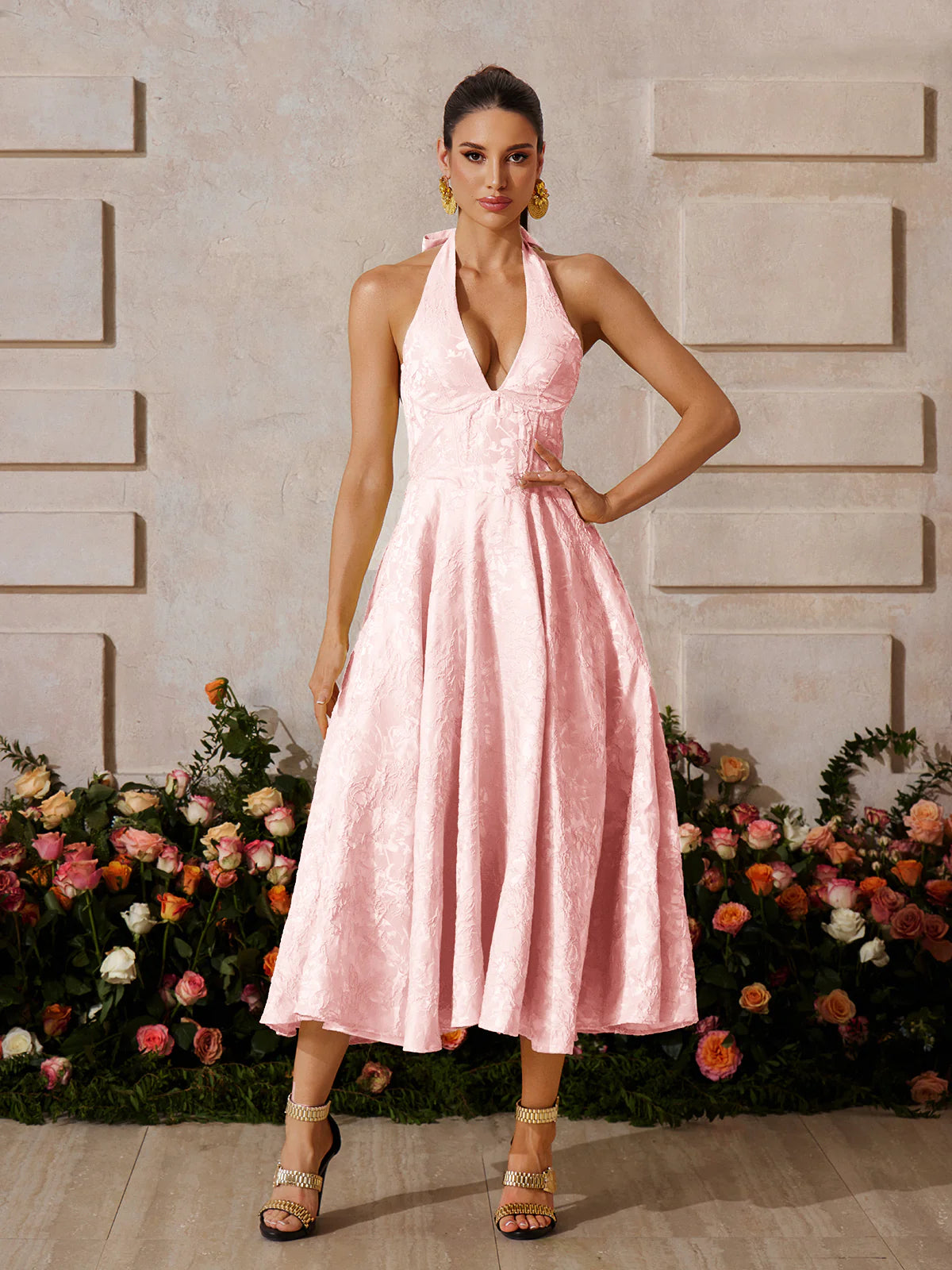 Rosalie Pink Halter Midi Dress