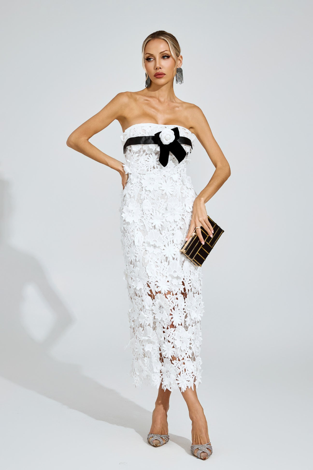 Camille Floral Appliqué Midi Dress