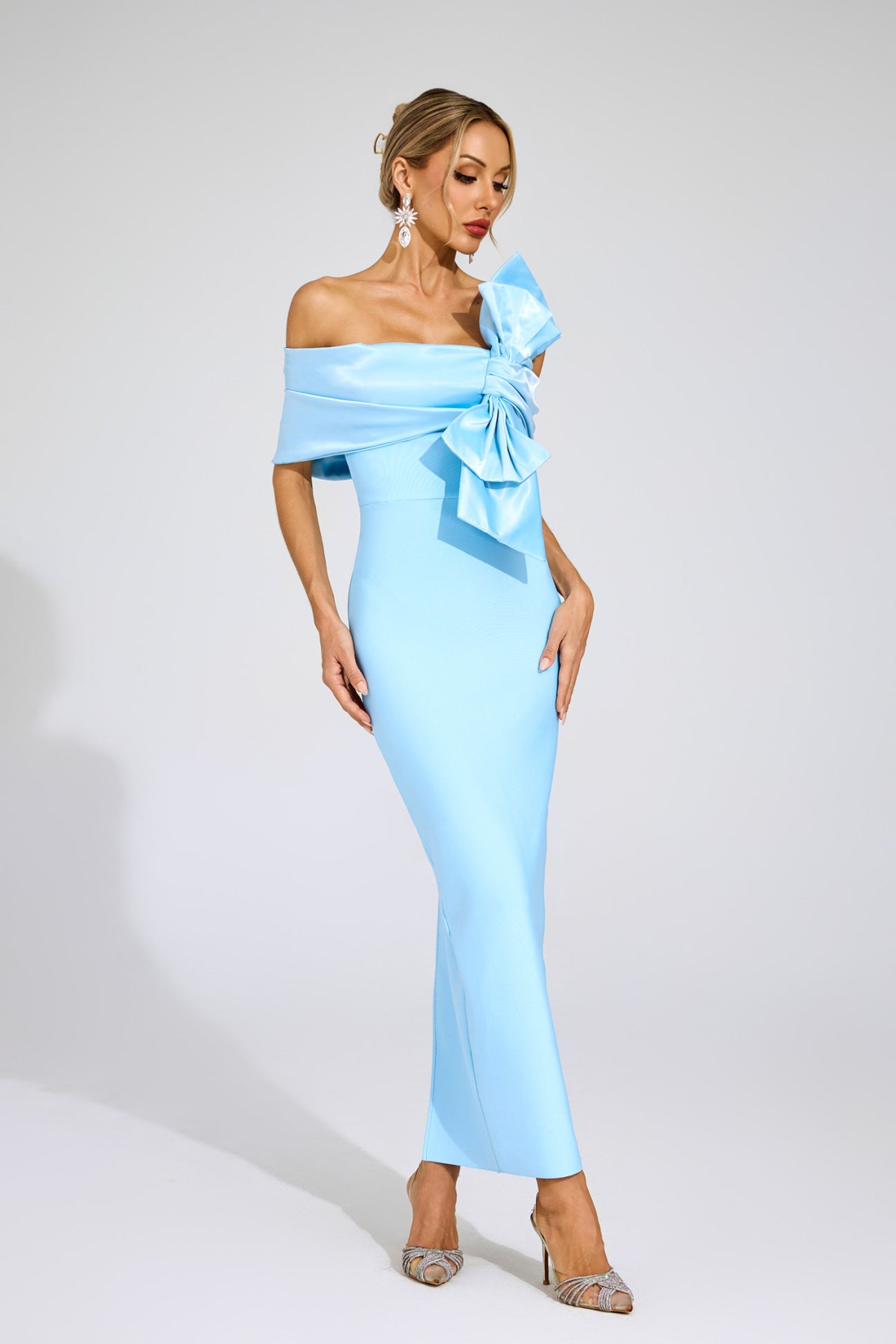 Bleu Satin Bow Gown