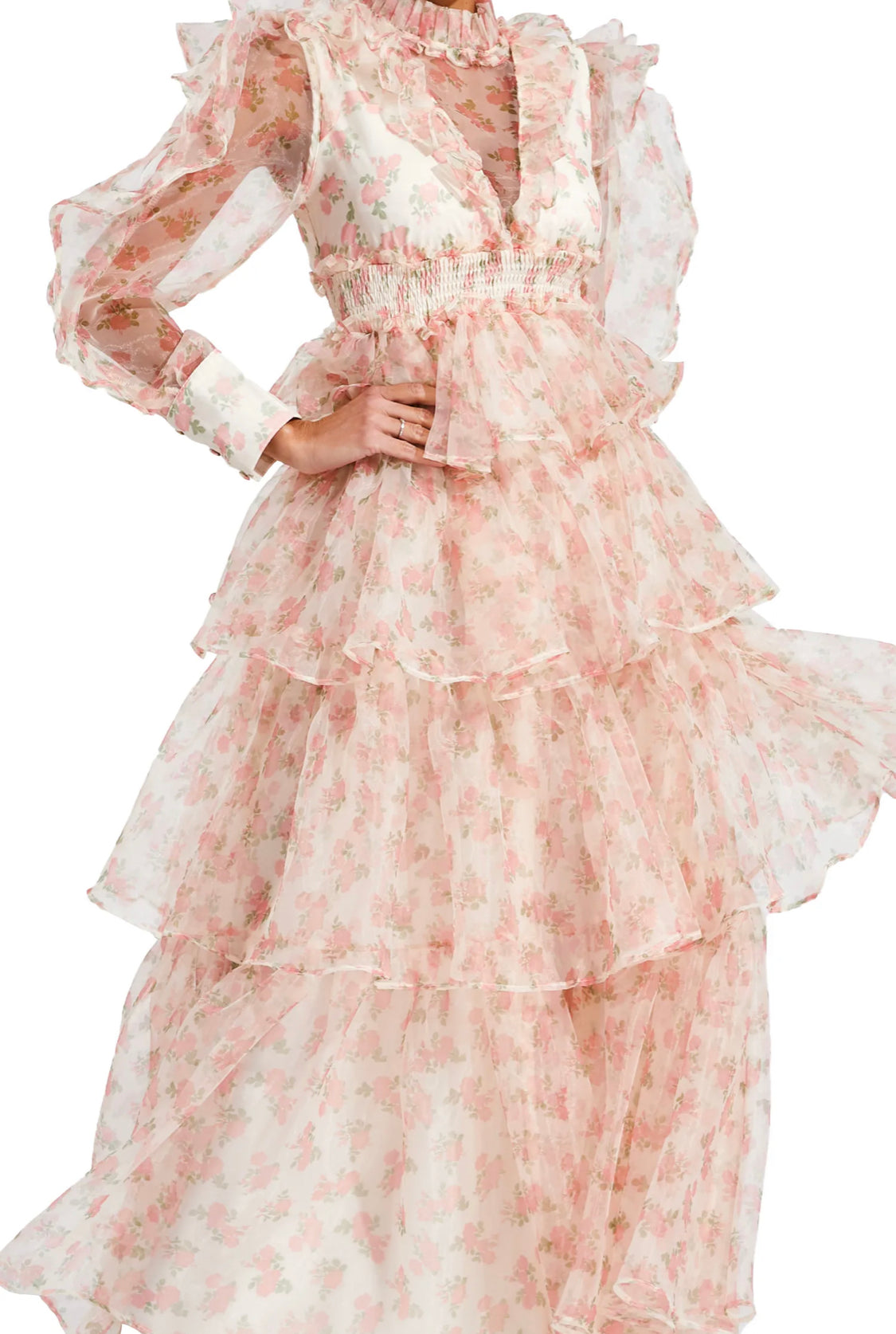 Floral mesh pink midi dress